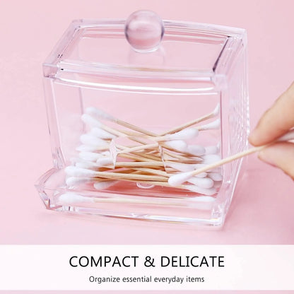 Acrylic Cotton Swabs Storage Holder Box – Transparent Makeup Organizer with Lid