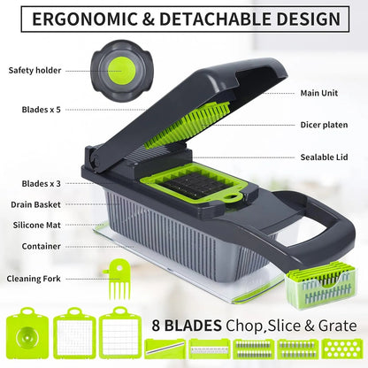 A.Q Multifunctional 12 in 1 Nicer Dicer Vegetable Cutter – Veggie Chopper, Slicer & Grater