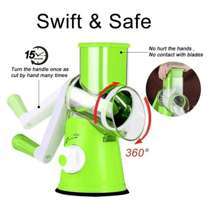 3 in 1 Vegetable Cutter – Multifunctional Rotary Drum Slicer, Cheese Grater & Peeler