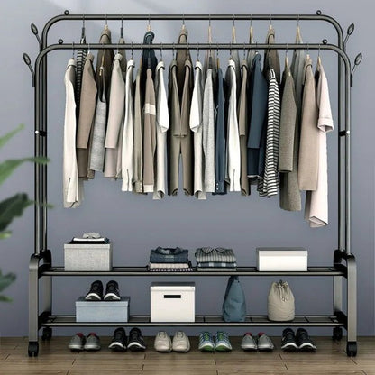 Heavy Duty Metal Clothes Rack with Wheels – Double Rail & Storage Shelf