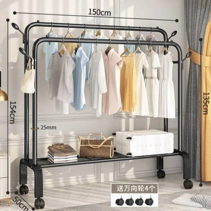 Floor-Standing Cloth Rack with Wheels – Portable Clothes Organizer