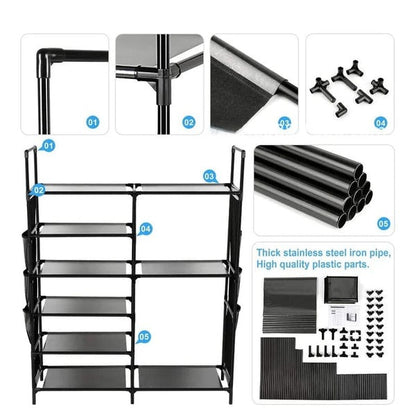 Double Row Shoe Rack With Side Pocket – Space-Saving Footwear Organizer