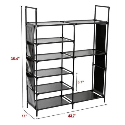 Double Row Shoe Rack With Side Pocket – Space-Saving Footwear Organizer