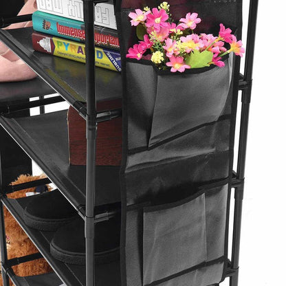 Double Row Shoe Rack With Side Pocket – Space-Saving Footwear Organizer