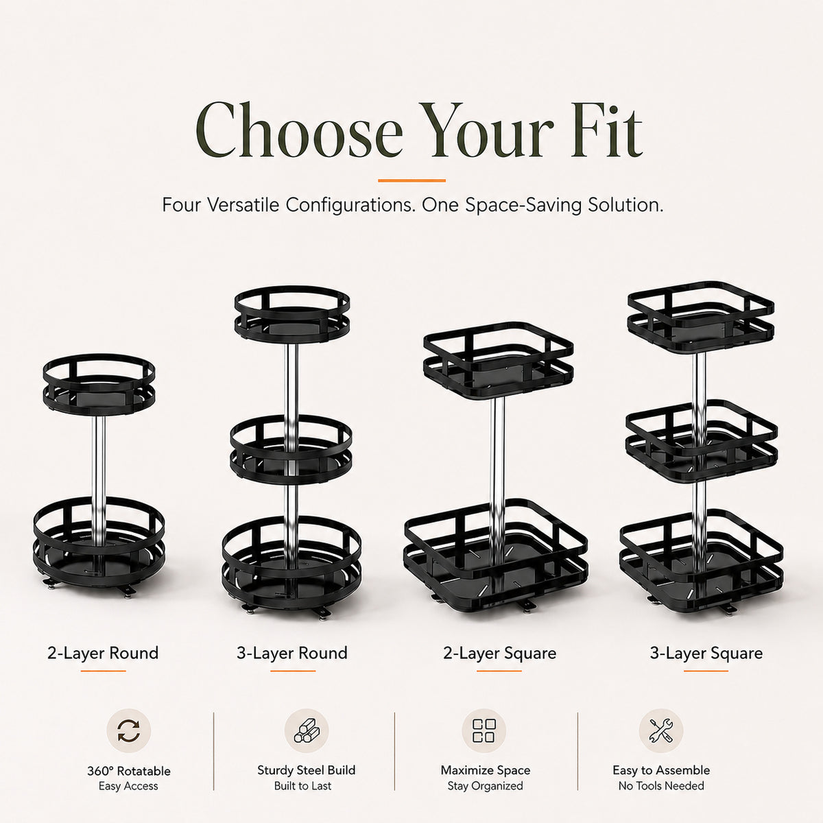 360° Rotating Metal Organizer – Space-Saving Storage Rack