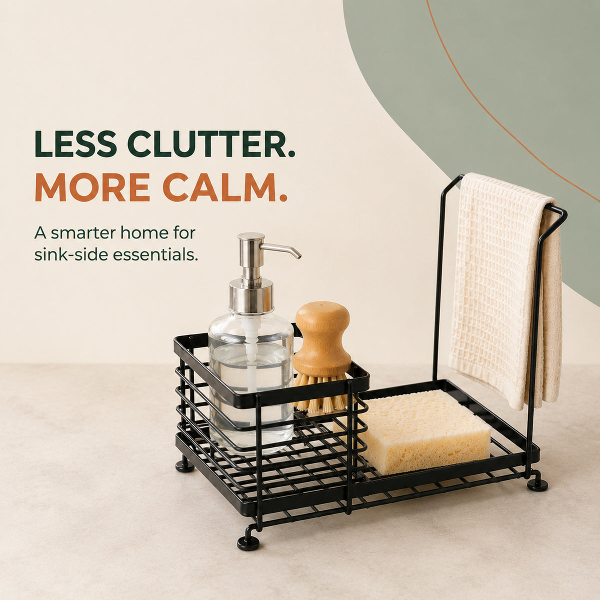 Sink-Side Organizer Caddy – Kitchen Sink Sponge Holder & Dishwashing Accessories Storage Rack
