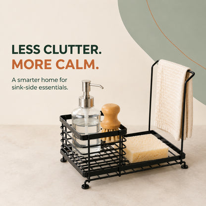 Sink-Side Organizer Caddy – Kitchen Sink Sponge Holder & Dishwashing Accessories Storage Rack