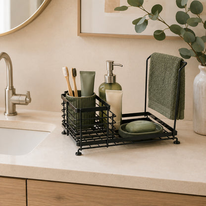Sink-Side Organizer Caddy – Kitchen Sink Sponge Holder & Dishwashing Accessories Storage Rack