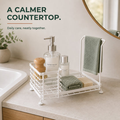 Sink-Side Organizer Caddy – Kitchen Sink Sponge Holder & Dishwashing Accessories Storage Rack