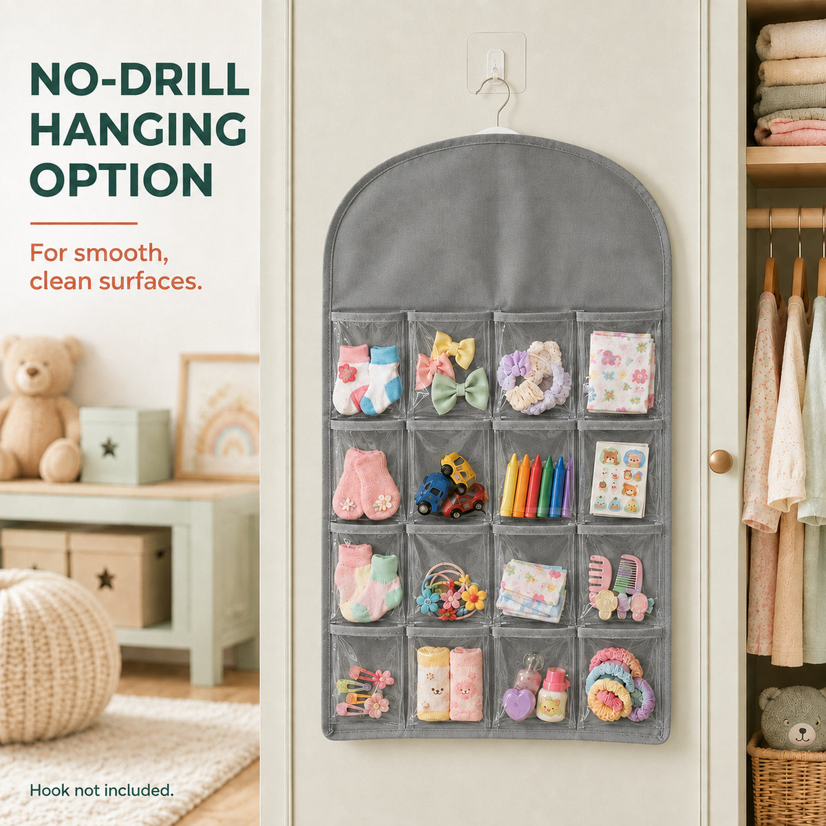 16-Pocket Clear-View Hanging Organizer – Transparent Storage Pockets for Closet, Bedroom & Bathroom