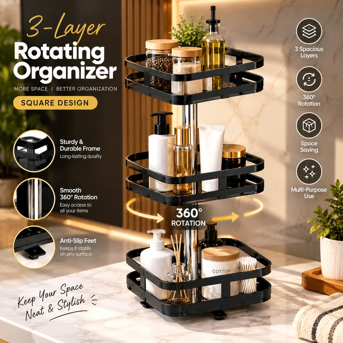 360° Rotating Metal Organizer – Space-Saving Storage Rack