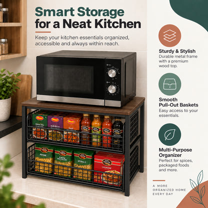 Dual pull-out kitchen countertop organizer for space-saving kitchen storage