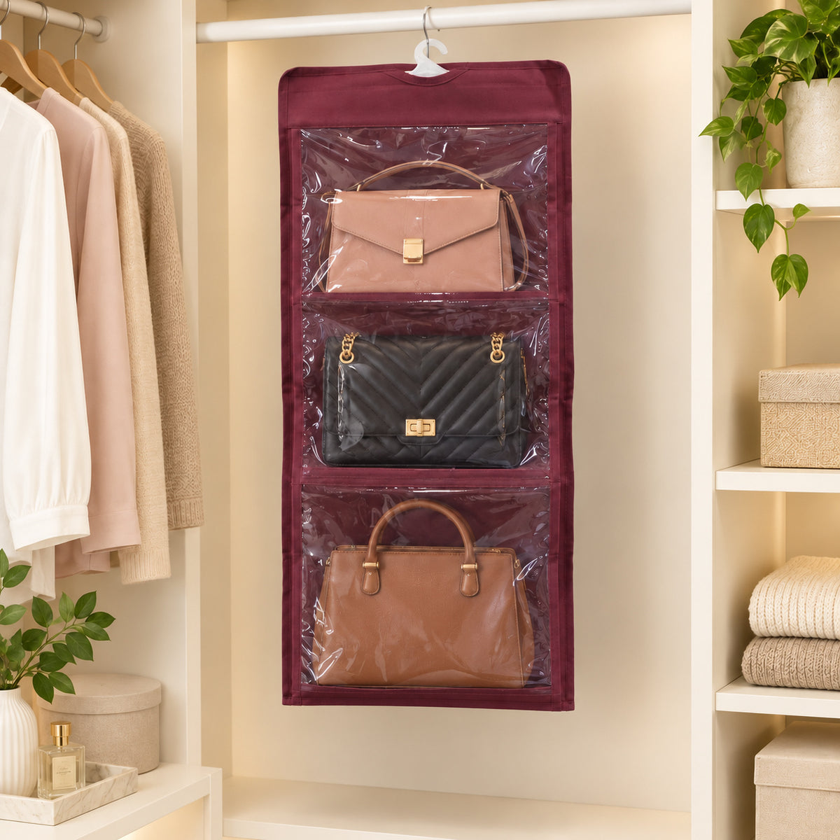 6-Slot Handbag Organizer – Space-Saving Purse Storage Rack