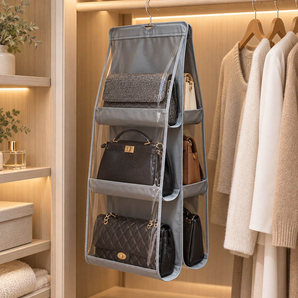 6-Slot Handbag Organizer – Space-Saving Purse Storage Rack