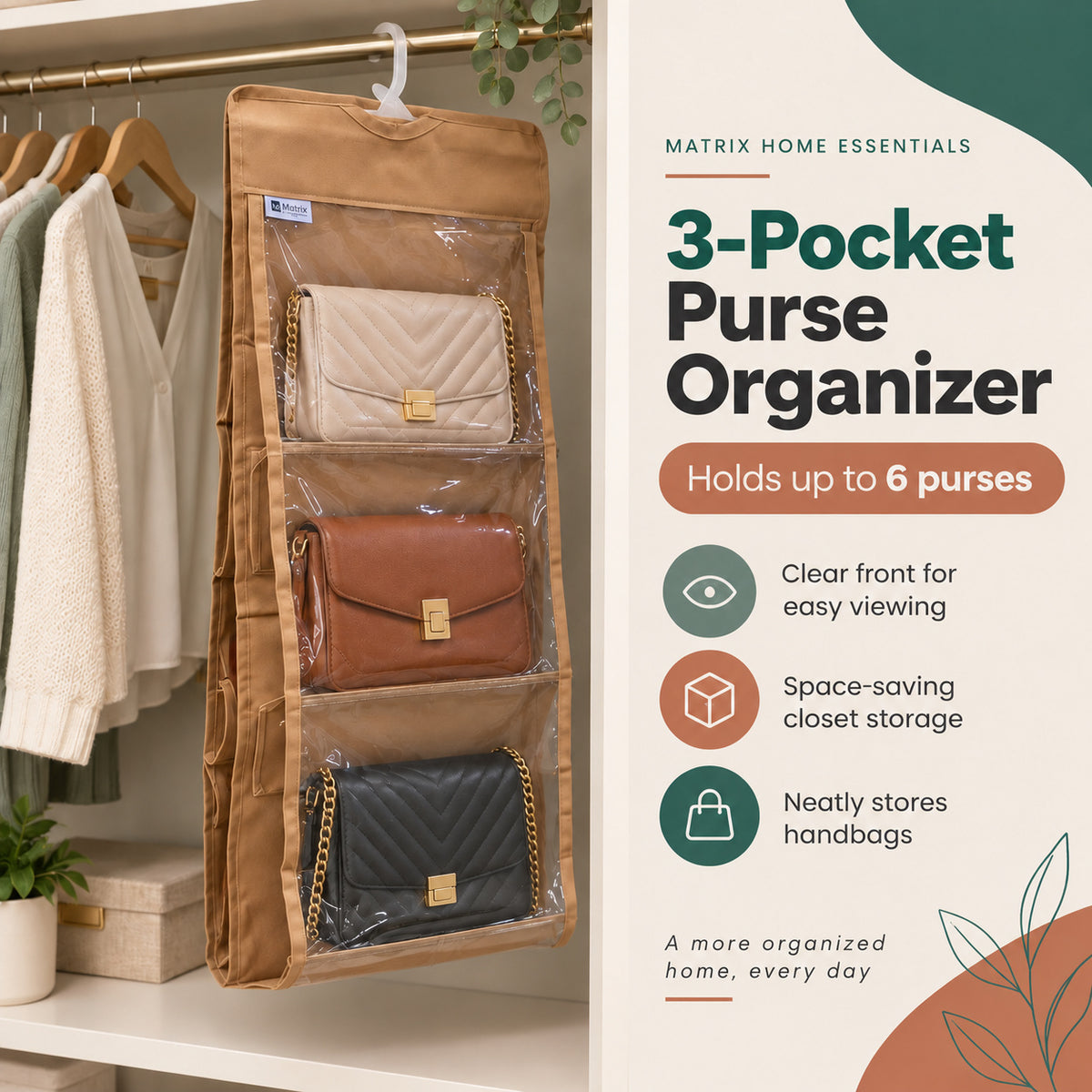 6-Slot Handbag Organizer – Space-Saving Purse Storage Rack