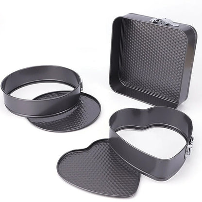 3-Piece Cake Pan Set – Square, Heart & Round Non-Stick Baking Pans
