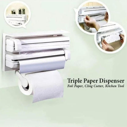 Wall Mounted Triple Paper Dispenser – Foil, Cling Film & Tissue Holder