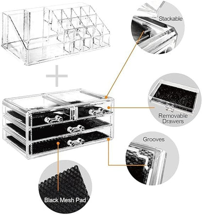Acrylic Cosmetic Organizer with Drawer – Transparent Makeup Storage Box