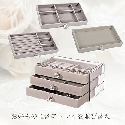 Soft Velvet Jewelry Box – 3-Drawer Jewelry Storage Organizer for Rings, Earrings & Bracelets