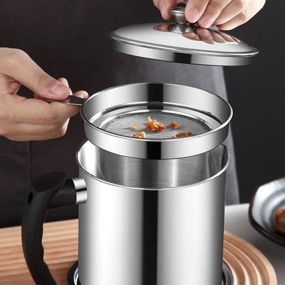 Oil Filter Pot with Tray – Stainless Steel Grease Storage Container