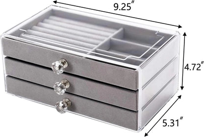 Soft Velvet Jewelry Box – 3-Drawer Jewelry Storage Organizer for Rings, Earrings & Bracelets