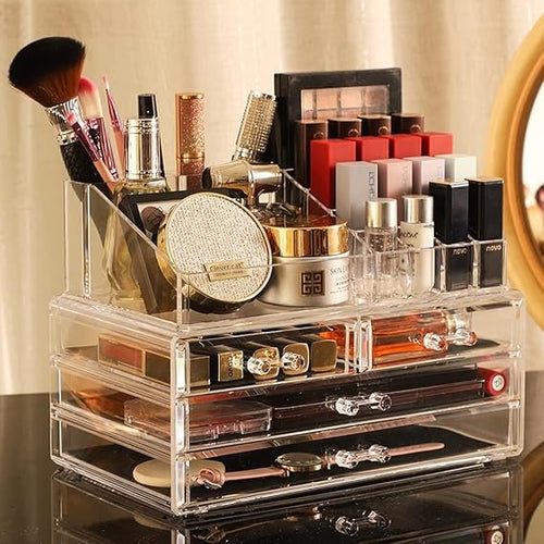Acrylic Cosmetic Organizer with Drawer – Transparent Makeup Storage Box