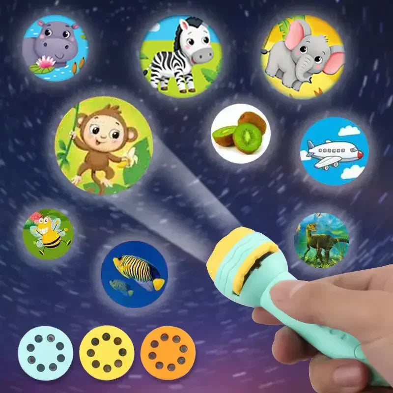 Kids Projector Flashlight Toy with 3 Slide Discs (24 Images) | Educational Projection Torch