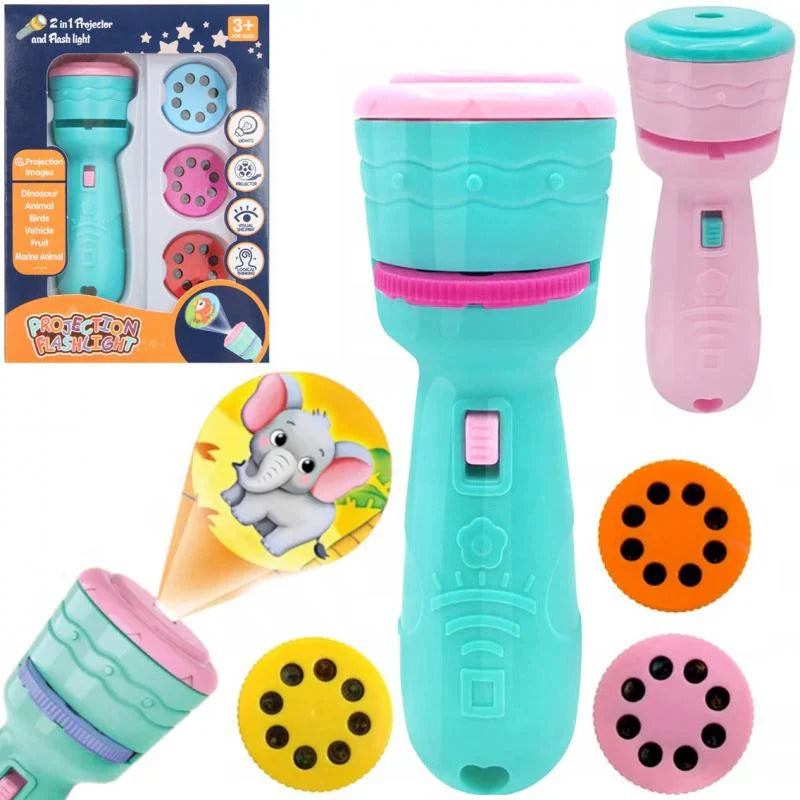 Kids Projector Flashlight Toy with 3 Slide Discs (24 Images) | Educational Projection Torch