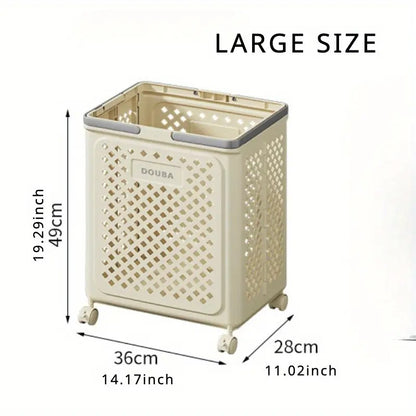 Large Capacity Movable Folding Laundry Basket – Durable Storage with Wheels