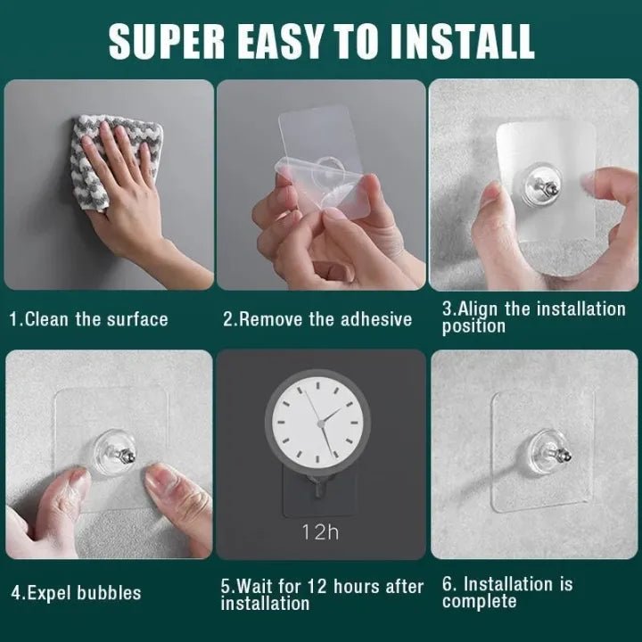 Drill - Free Wall Hanging Kit – 10 Strong Adhesive Hooks with Screw Design - Saadiq.pk