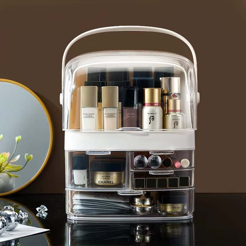 Dust‑Proof Makeup Organizer | Cosmetic Storage Box with Lid & Drawers - Saadiq.pk