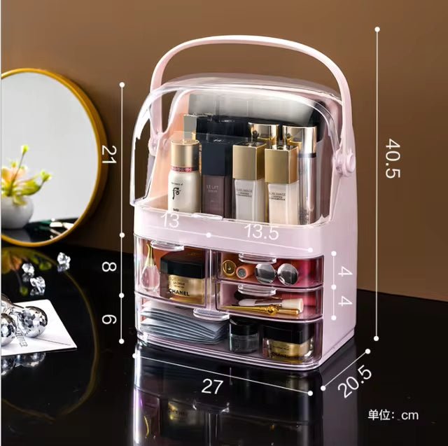 Dust‑Proof Makeup Organizer | Cosmetic Storage Box with Lid & Drawers - Saadiq.pk