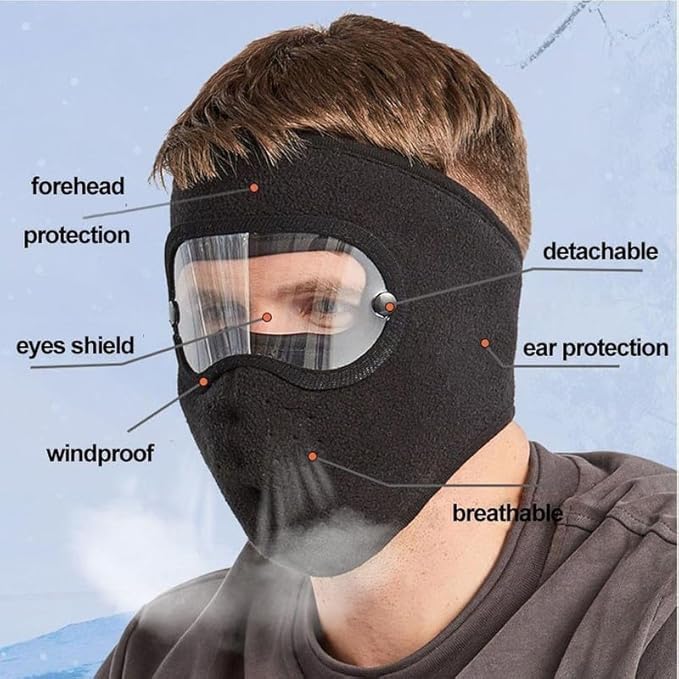 Dustproof Winter Face Mask with Eye Shield | Windproof Fleece Mask for Outdoor Protection | Full Coverage Warm Mask - Saadiq.pk