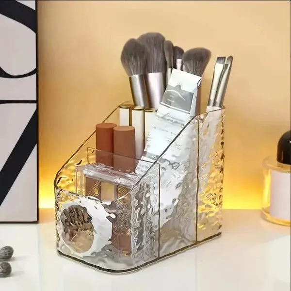 Clear Acrylic Makeup Organizer with 3 Compartments – Cosmetic Storage Holder for Lipsticks, Brushes & Skincare