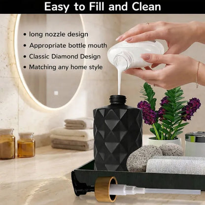 Black Glass Soap Dispenser with Bamboo Pump