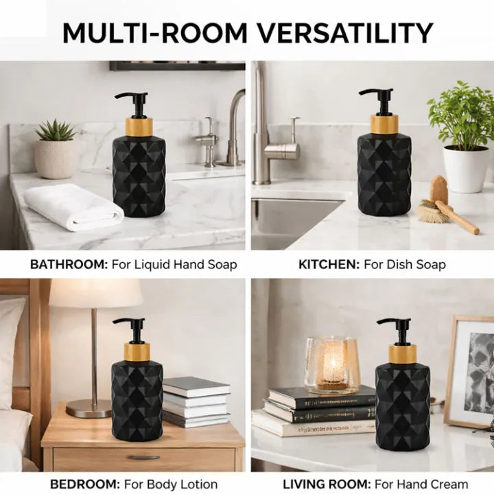 Black Glass Soap Dispenser with Bamboo Pump