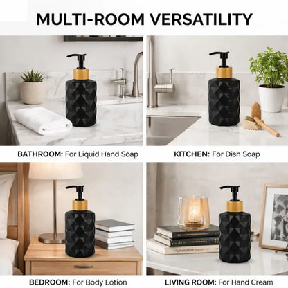 Black Glass Soap Dispenser with Bamboo Pump