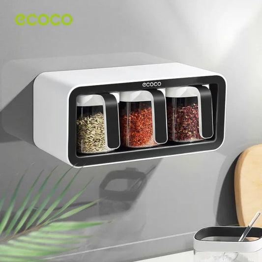 Ecoco Kitchen Spice Organizer – Wall Mounted 3 Container Storage Box - Saadiq.pk