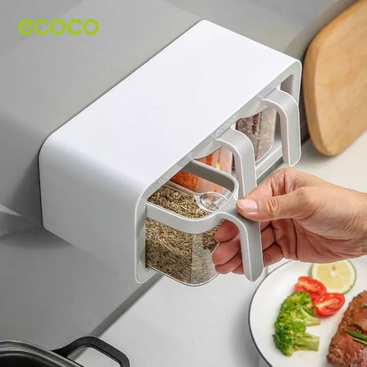 Ecoco Kitchen Spice Organizer – Wall Mounted 3 Container Storage Box - Saadiq.pk