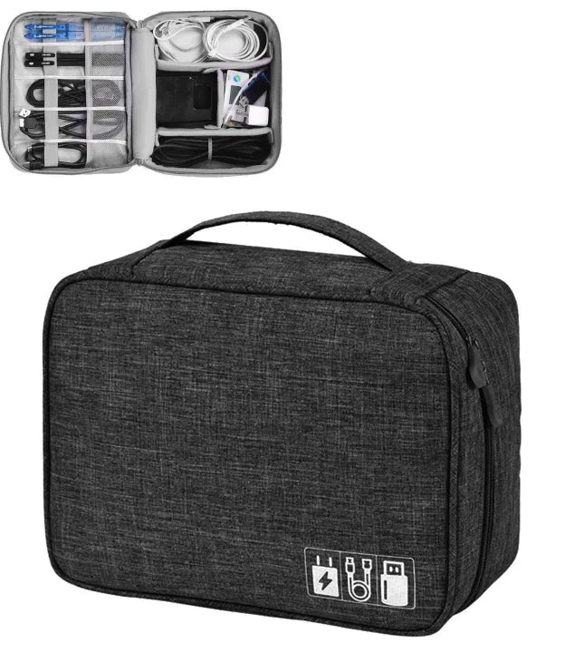 Electronic Gadgets Organizer (Black) – Travel Cable & Accessories Storage Bag - Saadiq.pk
