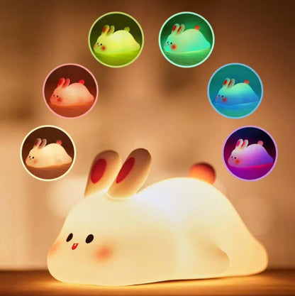 Big Face Rabbit Night Light – Soft Silicone LED Rechargeable Lamp for Kids