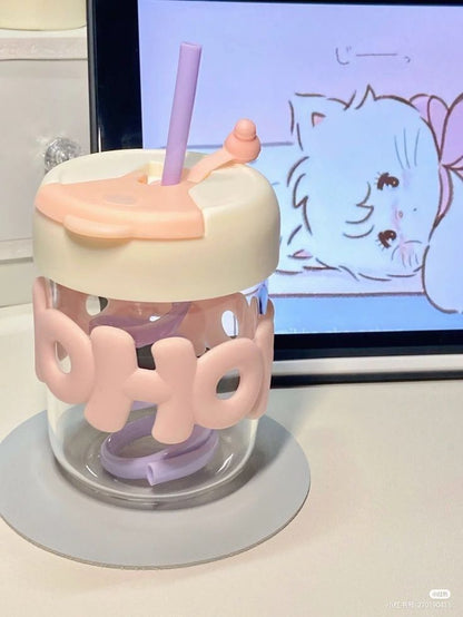 Cute Pearl Handle Glass Tumbler With Straw – Premium Kids & Girls Cup