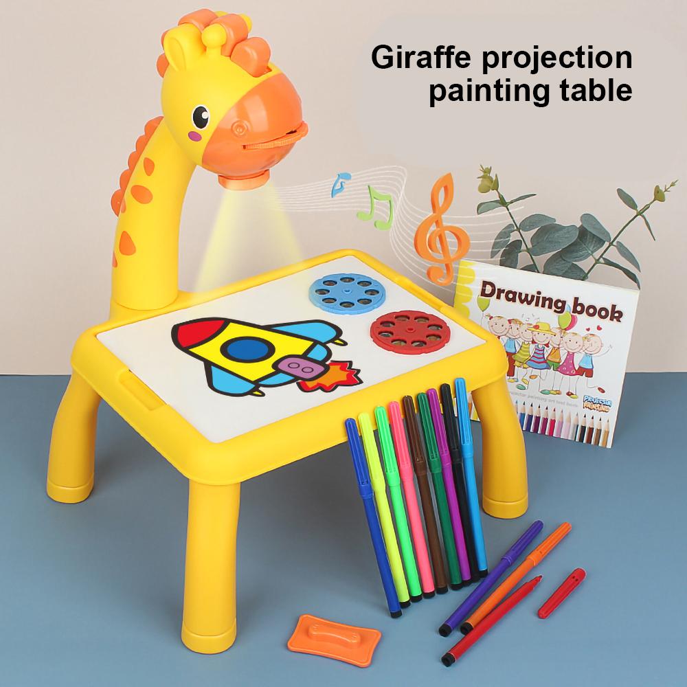 3-in-1 Giraffe Projection Painting Table for Kids – LED Drawing Projector Toy with Colors & Music