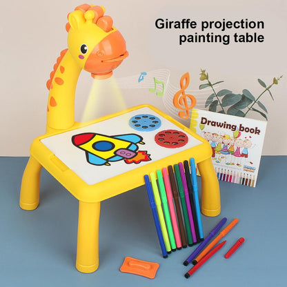 3-in-1 Giraffe Projection Painting Table for Kids – LED Drawing Projector Toy with Colors & Music