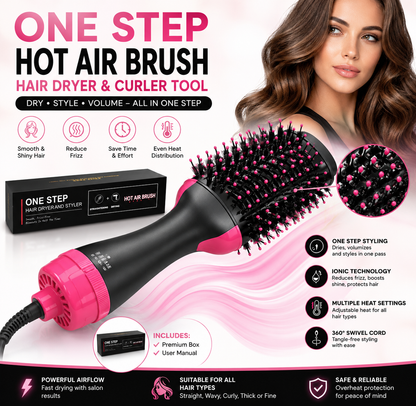 One Step Hot Air Brush – Hair Dryer & Curler Tool