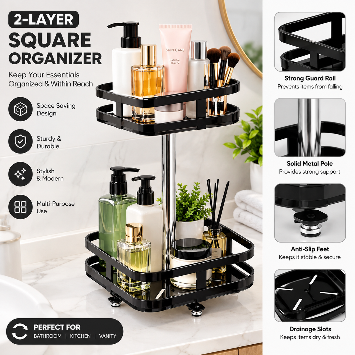 360° Rotating Metal Organizer – Space-Saving Storage Rack