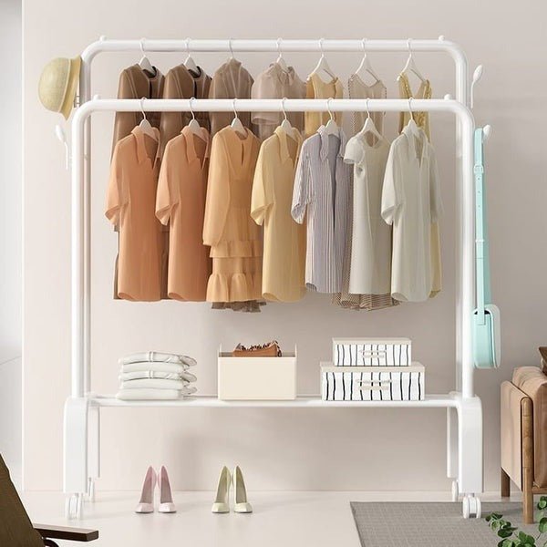 Floor - Standing Cloth Rack with Wheels – Portable Clothes Organizer - Saadiq.pk