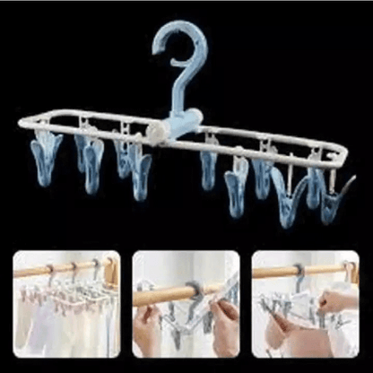 Foldable Clip Hanger – 12 Clip Clothes Drying Rack for Small Laundry - Saadiq.pk