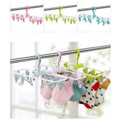 Foldable Clip Hanger – 12 Clip Clothes Drying Rack for Small Laundry - Saadiq.pk