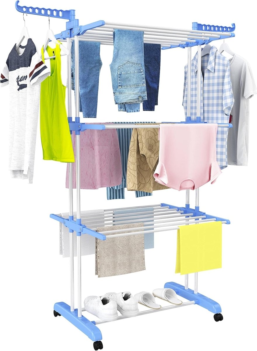 Foldable Clothes Drying Rack with Wheels | Multi - Layer Laundry Stand | Space Saving Clothes Dryer Pakistan - Saadiq.pk